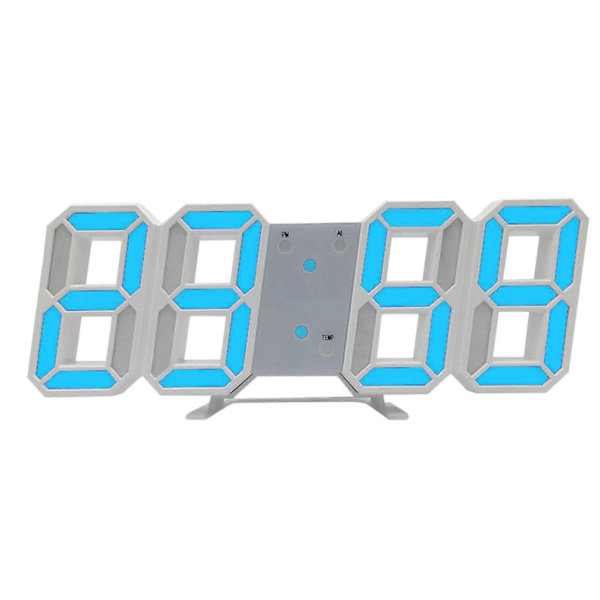 LED Väggklocka med Digital Display, Glödande Nattläge, Justerbar Elektronisk Bordsklocka, LED Klocka Blå