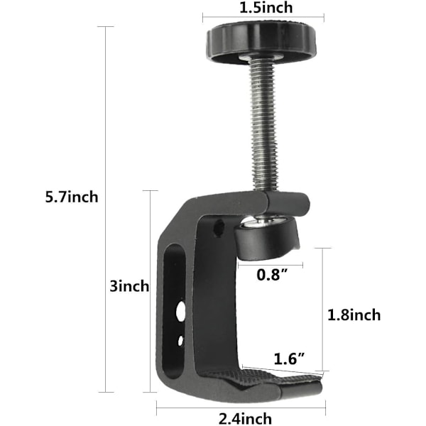 Universal C-klemme med 1/4 og 3/8 gjengehull for skrivebordsfesteholder LCD-skjerm Flash-pulter Vogner Benker Arbeidsbord