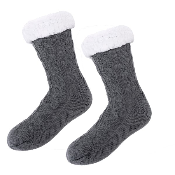 Plys sokker, tykke sokker, skridsikre, superbløde, vintersokker, fleeceforede sokker og ABS skridsikre sokker, julesokker, one size Dark Grey