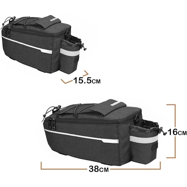 Cykeltaske, Bagagebærer Taske, Isoleret Taske, Cykelsæde, Multifunktionel Køletaske til Bagagebærer, Skuldertaske, 38*16*15.5cm, Sort (Sort) Black