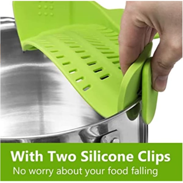 Si, Clip On Silicone Colander, Passer til alle gryder og skåle - 2 Pack Lime Grøn, Orange