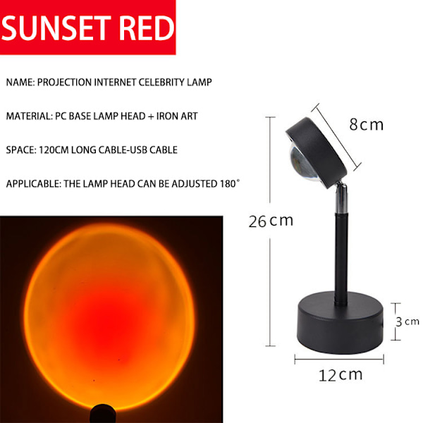 Solnedgangsprojektionsgulvlampe, Regnbue/Solnedgang Natlys Projektor LED Lampe, 180 Graders Roterende Baggrundslys
