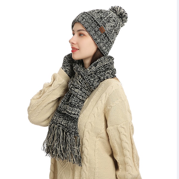 Höst & Vinter Ny Stickad Ullfärgad Hatt, Tjockare Halsduk Touch Screen Vantar Tre-Delat Set Beige