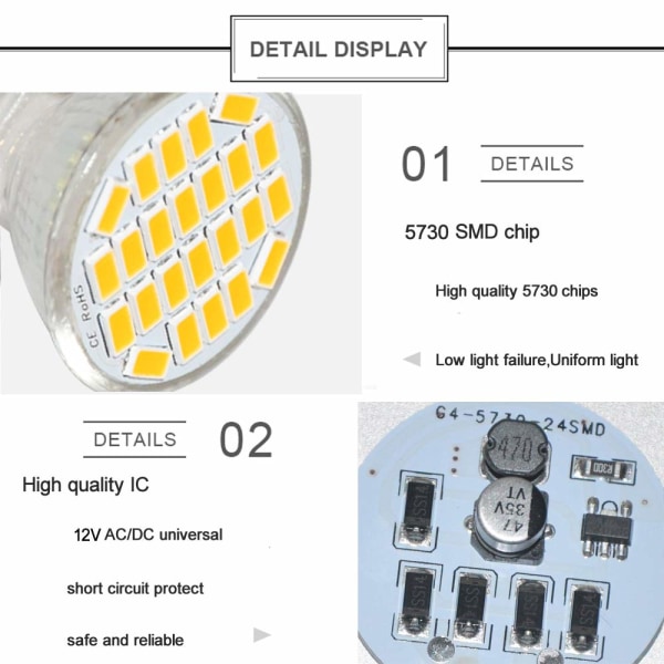 MR11 GU4 LED-glödlampa DC/AC 10-30V 3W, 12V, 24V, 30W Ekvivalent halogenlampa, 400 lumen, varmvit 3000K, LED-ersättning (paket med 12)
