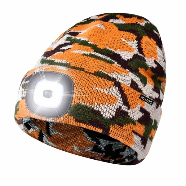 Unisex 4 LED-belyst Beanie-lue, USB-oppladbart Løpehatt Super Lys Håndfri Hodelykt Lue, LED-lue for Løping Hiking (kamuflasje gull) camouflage golden