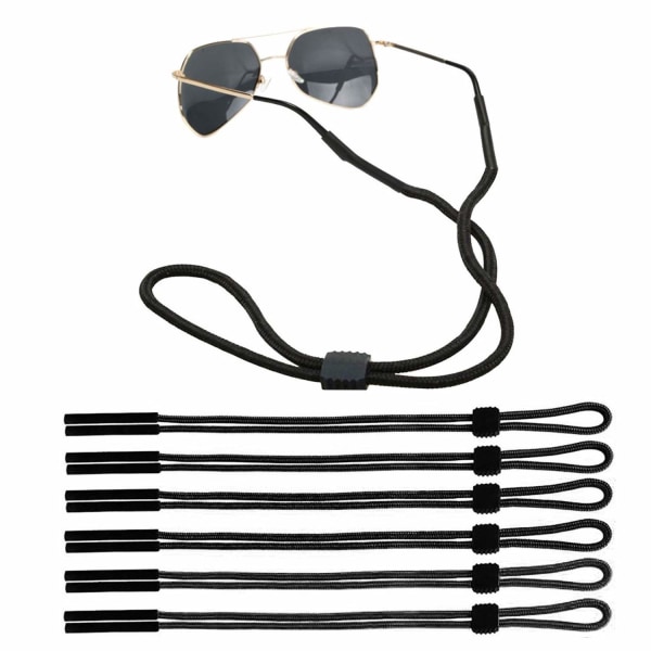 6-pak justerbare solbrillestropper Sportsbrilleholder Unisex-brilleholderstropper Kæder, sort