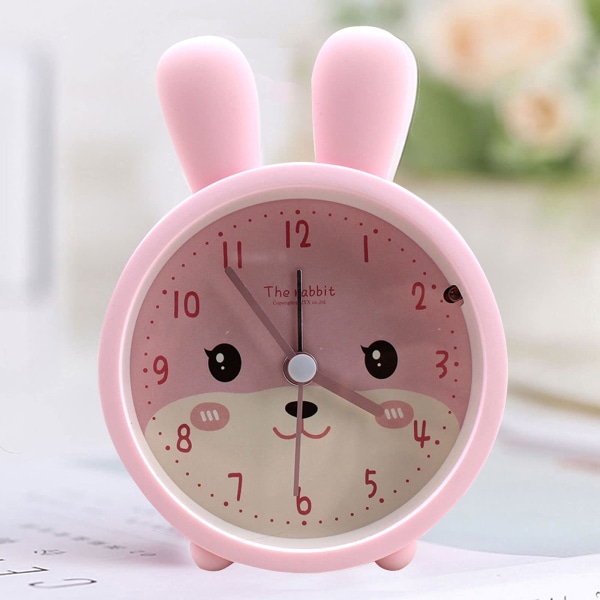 Children Cute Animal Alarm Clock Silent Non Ticking Silicone Clock Night Light Travel Clock（Blue Rabbit）