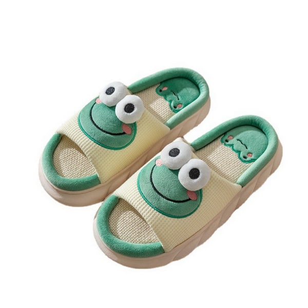 Söta Frog Tofflor Mjuk bomullstofflor för kvinnor Tecknad tjock sula Frog Print Sliders Vinter Djurtofflor Hem Linne Slides, 38-39