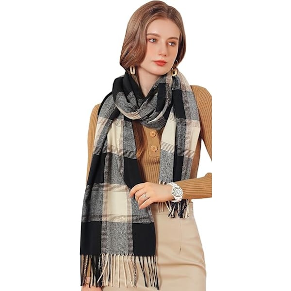 Vinter Tartan Tørklæde til Kvinder, Cashmere-lignende Tørklæder, Lange Varme Slå-om, Pashmina Kvast-sjal, Stola, Valentinsdagsgaver, Tørklæder, Julegave Blue Gray