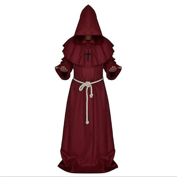 Herre Monk hette kappe Monk Medieval Priest Cosplay kostyme L