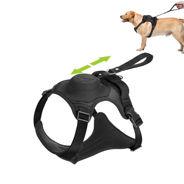 Hundesele med innebygd uttrekkbar håndfri hundebåndsett, 2 i 1 hundesele med håndtak for løfting, justerbar myk polstret kjæledyrvestsele, XL