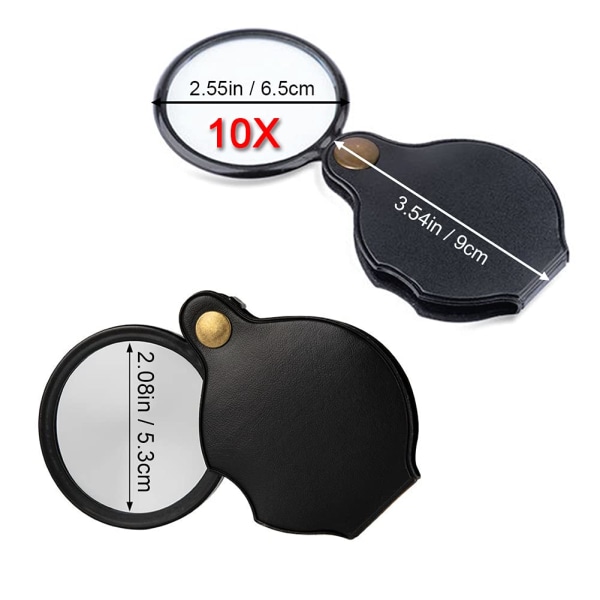 10X Pocket Magnifying Glass,mini Folding Magnifier With Black Leather Case 360° Rotating Magnifier suitable For Reading books magazines jewelry