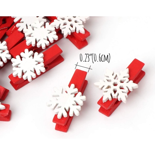50 stk. Klesklyper i tre med snøfnugg, håndverksklyper, mini fotopapirklyper for jule DIY-dekorasjon