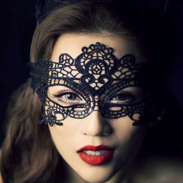 2* Förtjockad spetsmask fest halvansikte Halloween maskeradfest sexig rolig ögonmask (svart Fenix)