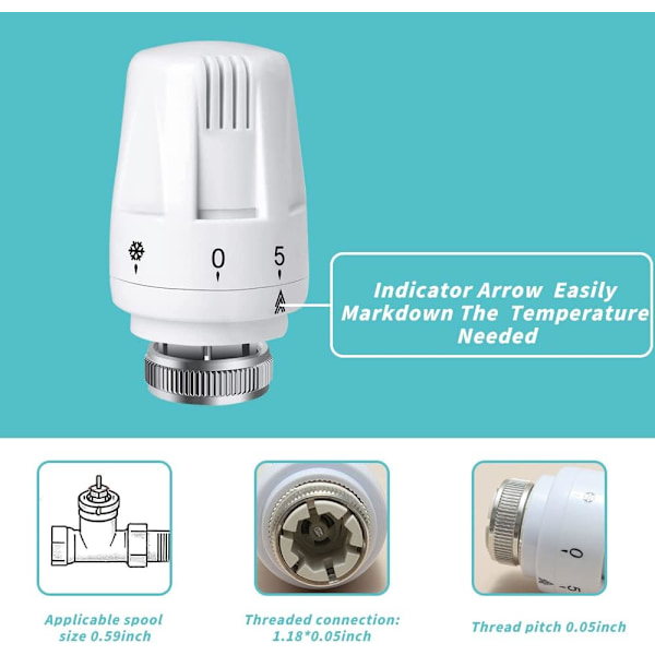 4 stk. Radiatortermostathoved, TRV M30 x 1,5 Radiatorventil Udskiftningshoved, til Varmesystem Temperaturkontrol til Hjemmekontor