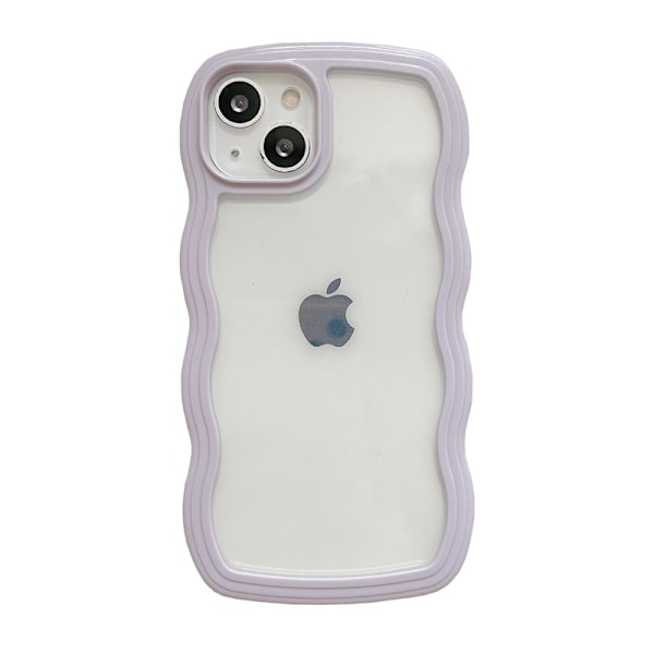 Gennemsigtigt cover til iPhone 15 6.1 tommer, sødt transparent krøllet bølgeramme æstetisk design blødt TPU bumper cover, til kvinder piger slankt stødsikkert, lilla