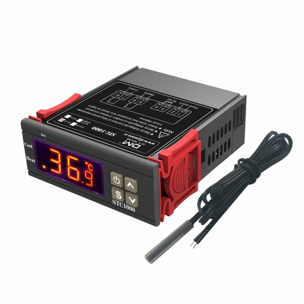 STC-1000 temperaturregulator, 12V 10A mångsidig digital termostat med NTC-sond för tätnings-, värme- och kyllucka
