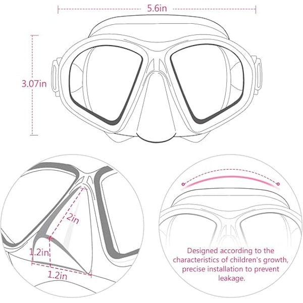 Simglasögon för barn, härdat glas simglasögon med nässkydd, simglasögon dykmask snorkelmask för barn 6-14 år