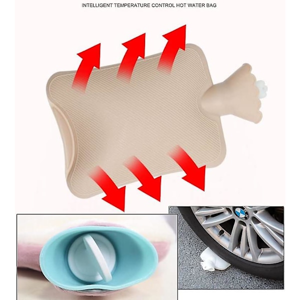 Varmvattenflaska med Söt Fleeceöverdrag, för Nacke, Axlar, Dysmenorre Smärtlindring (blå 750ml)