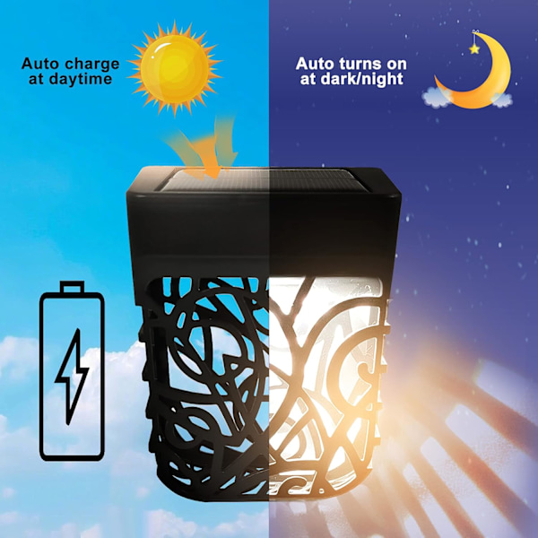 Aurinkokennovalaisimet aitaan, ulkokäyttöön tarkoitetut aurinkovoimalla toimivat seinävalaisimet puutarhaan, IP65 vedenpitävät langattomat aurinko-LED-valot, 6 kpl (lämmin valkoinen) white light