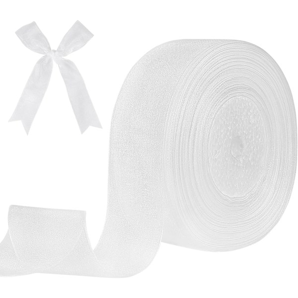 Transparent band, 40 mm x 45 meter, dubbelsidig transparent chiffongband för presentinslagning, julbröllopsfestceremonidekorationer White