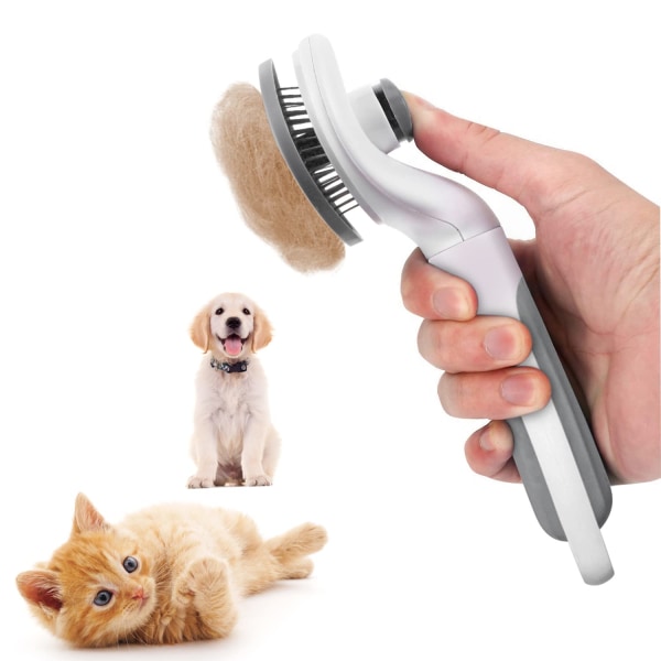 Kattebørste, selvrensende glattere børste for hårtap og pleie, fjerner løs underull, matter og sammenfiltret hår