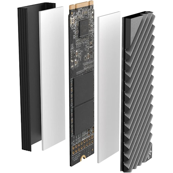 SSD-kylare i aluminium M.2 kylflänskylare med silikonvärmeplatta för PC/PS5 (grå) Grey