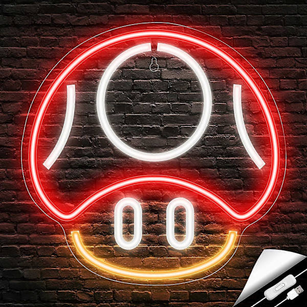Spel Neon-skylt, Svamp Neon-skylt för Spelrum Dekoration, Man Cave, Barnrum - Spel Svamp Väggdekor