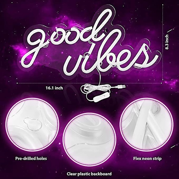 Pink Good Vibes Neon-kyltti - Neonvalot makuuhuoneeseen pink