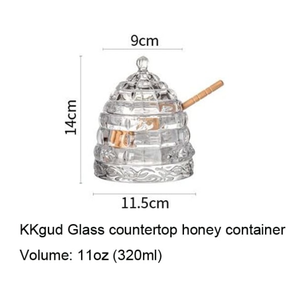 Krystalklart glas honningkrukke med dipper og låg, 11 oz honninggryde med bikube til bord- eller bordindretning