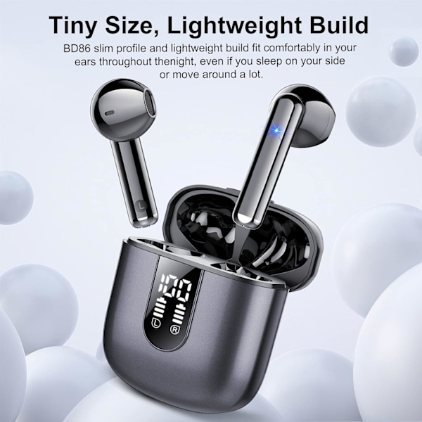 Langattomat kuulokkeet, Bluetooth 5.3 -kuulokkeet 2023, stereo-nappikuulokkeet ENC-mikrofonilla, langattomat in-ear-kuulokkeet kahdella LED-näytöllä Black