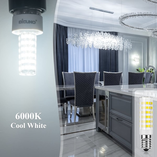 E14 LED pære til emhætte 9W, 50W halogenækvivalent, 550LM, Kold hvid 6000K, Lille Edison skrue, Ikke-dæmpbar, 2 stk.