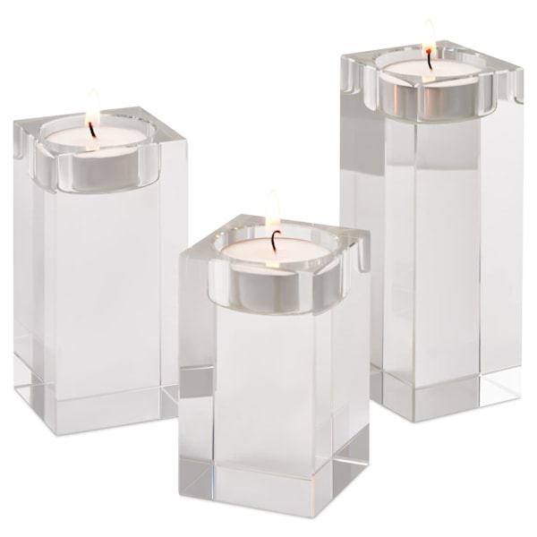Tealightholdere i krystallglass - Klare lysestaker, for hjemmetilbehør, bryllupsdekorasjoner, levende lys, middagsbelysning - Pakke med 3