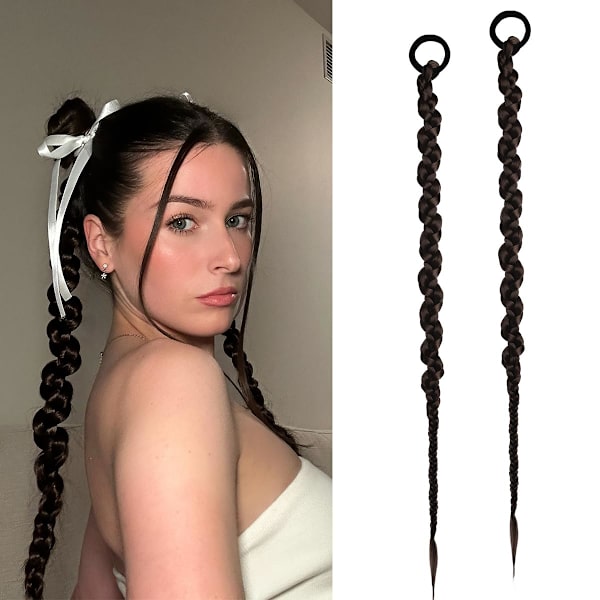 Flätade Hästsvansförlängningar, Mjuka Syntetiska Hårförlängningar, Håraccessoarer, Svart, 2 Stycken, 70CM
