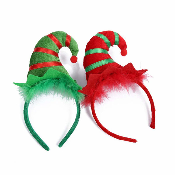 2-delers julepannebånd, flerfarget alvehatt-pannebånd med 3D-hattdesign for jule- og høytidsfester