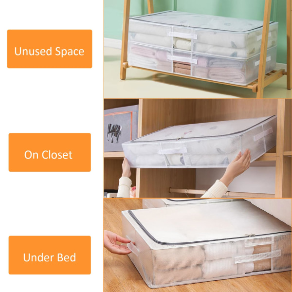 30L klesoppbevaringsposer, sammenleggbare og stablebare oppbevaringsbokser under sengen, garderobeskap for dyner, tepper, sengetøy, skjorter (2 pakke)