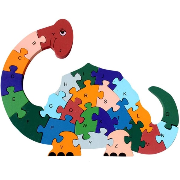 Barn Trä Dinosaurie Form pussel Alfabetisk ABC och nummer 123 Kognitiva pussel Block Förskola tidigt lutande leksaker