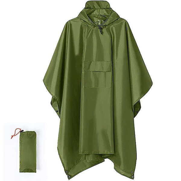 Vattentät Poncho Vuxen, Återanvändbar Regnponcho Vuxen Vattentät, Lätt Vattentät Regnrock för Utomhus Vandring Camping Cykling Resor Army Green