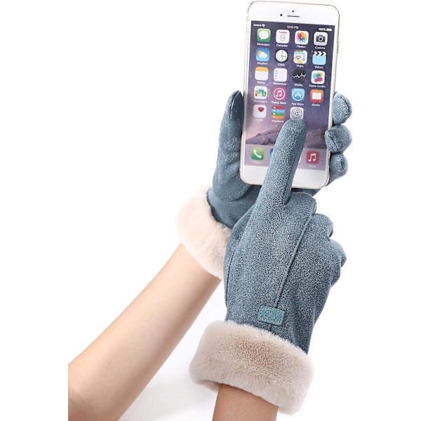 Vintervarme Handsker, Touchscreen-Suede Tyk Foer Vanter, Dame Udendørs Handske (blå) blue