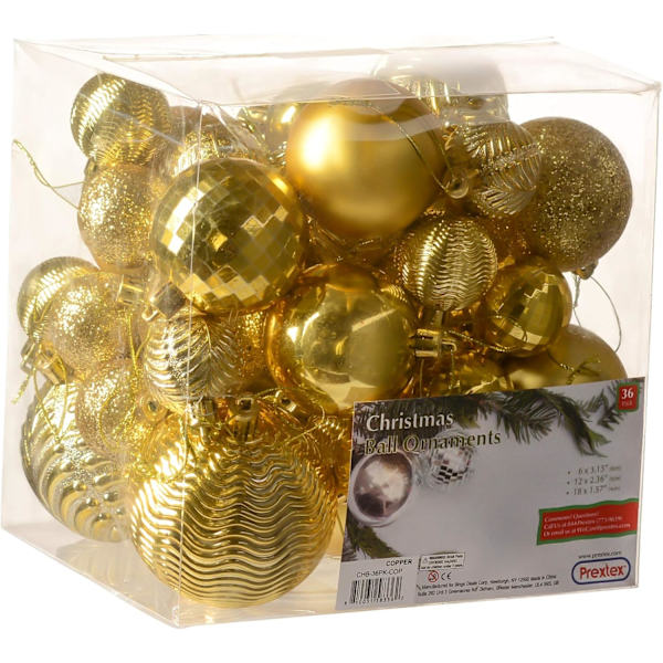 Guld 36-delad krossäker julgranskuleornament Den perfekta glitterbollarna, julgranskulor juldekorationer. gold