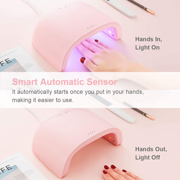 LED UV Neglelakk Lampe, 48W Profesjonell Manikyr og Pedikyr med Auto Sensor, 3 Timere 30s/60s/90s, Tørker for All Neglelakk, Rosa…