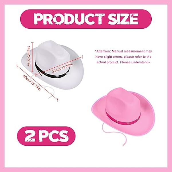2-pack, Cowboyhatt för vuxna, Texan Cowboyhatt, Cowboyfilthatt, Festaccessoar för utklädning, Utomhushatt, Vilda västern, med formbar bred brätte