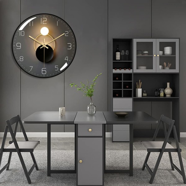 Moderni hiljainen seinäkello, halkaisijaltaan 30 cm, pyöreä digitaalinen kvartsiseinäkello, sopii olohuoneeseen, toimistoon, makuuhuoneeseen, keittiöön (musta)