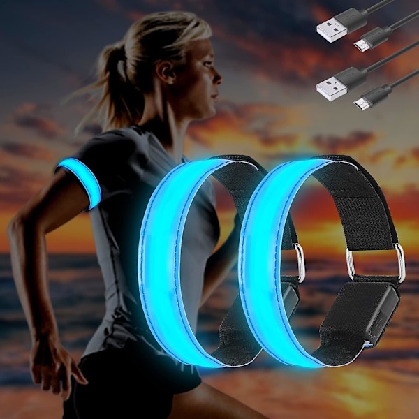 4 stk. USB-opladelige LED-lys armbånd, LED løbe reflekterende armbånd, justerbart blinkende strimmel sikkerheds LED-lys armbånd til arm/håndled/ankel/L