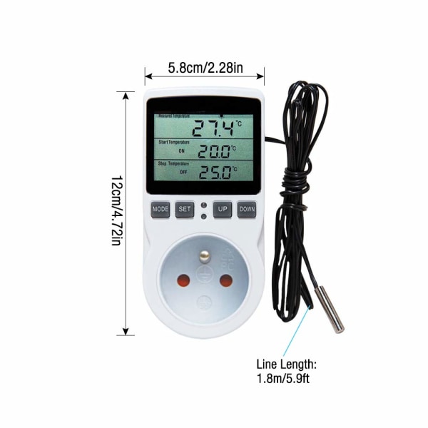 Digitaalinen / lämmitys- ja jäähdytystermostaatti pistorasia LCD-lämpötilasäädin, 230v kasvihuoneen lämpötilasäätimelle/terraariotermostaatille(pistorasia)