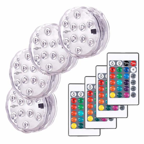 Fargerike dekorative landskapslys Vanntett LED-lyssett med 4 flerfarge nedsenkbare RGB-lamper med fjernkontroller, ideell