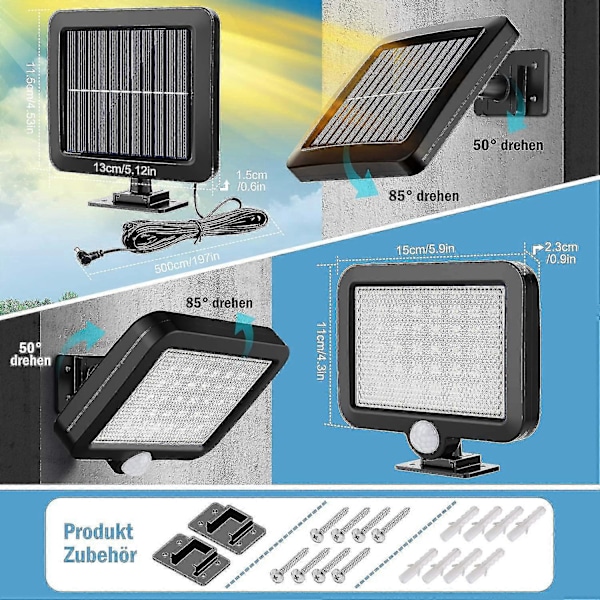 2 kpl LED-aurinkovalaisimia ulkokäyttöön liiketunnistimella, IP65-vedenpitävä, 120° valokulma, aurinkoseinävalaisin puutarhaan