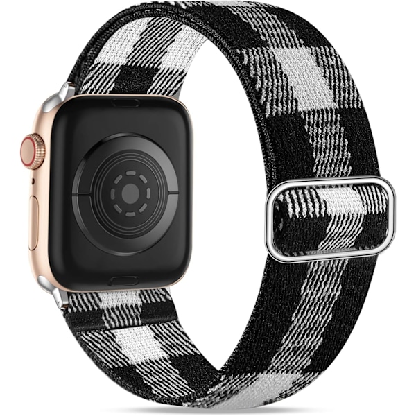 Kompatibel med Apple Watch 44mm 42mm 45mm, Justerbar Nylon Stilfuld Erstatningsrem til Apple Watch SE/iWatch Series 7 6 5 4 3 2 1, SortHvid