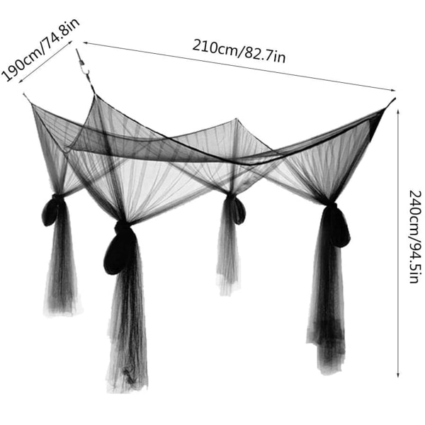Myggnät, King Size Fyra Hörnstolpar Gardiner Säng Baldakin för Enkelsäng till Passar Alla Sängar, Camping, Svart black