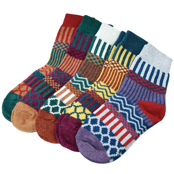 5 Par Damsockor i Ull, Dam Vinter Varma Stickade Sockor Tjocka Sockor, Julklappar till Kvinnor